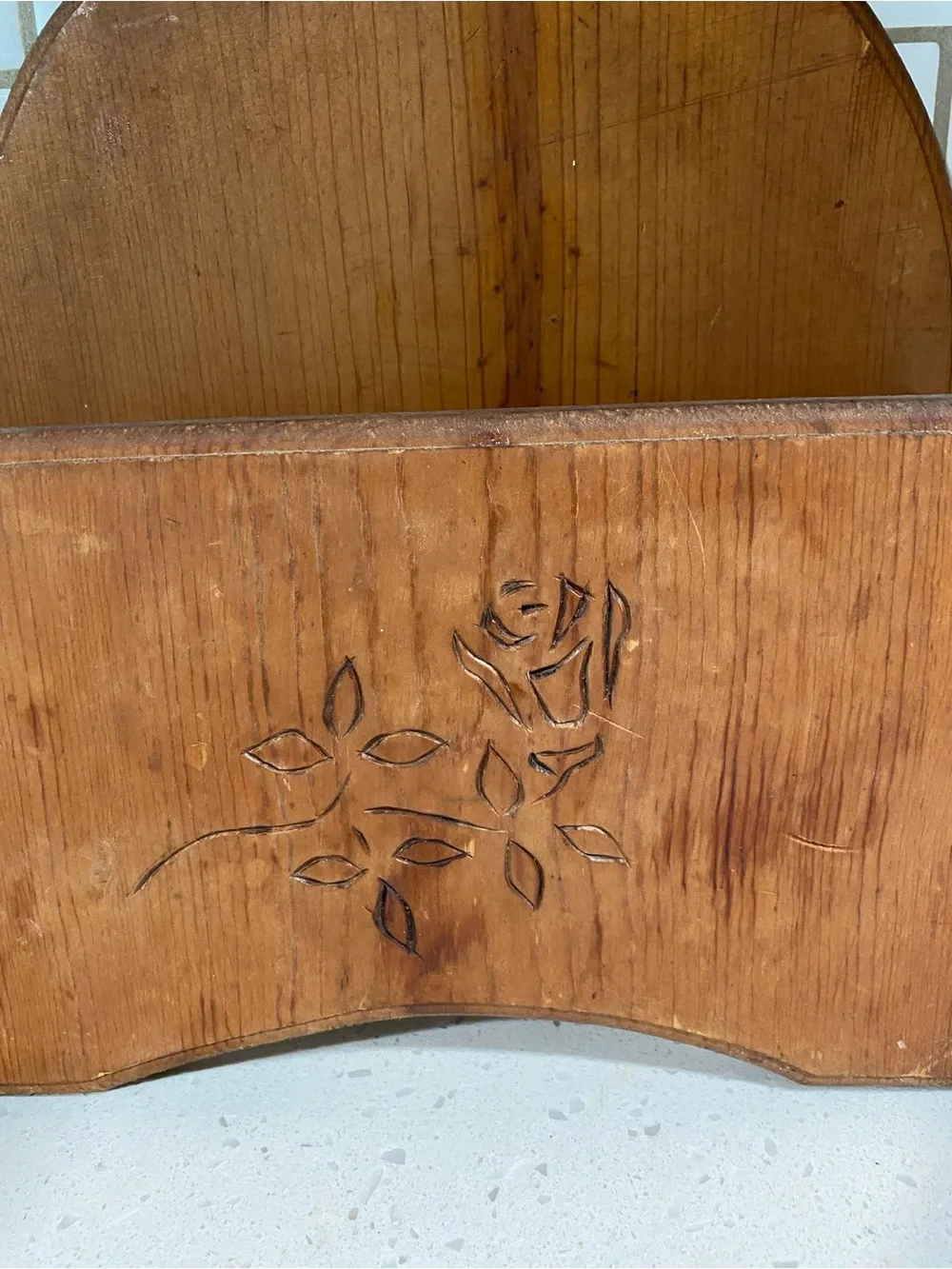 Vintage Wooden Wall Plate Pocket With Carved Rose Cottagecore
